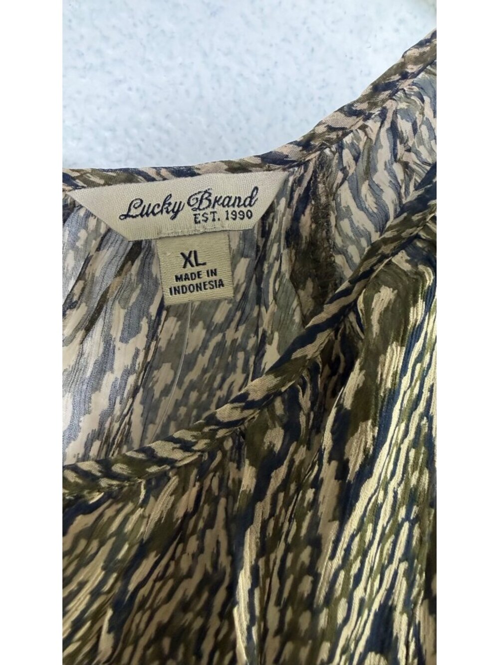 Lucky Brand Sheer Boho Green Blue Geometric Pattern Long Sleeves NWT Womens XL - Picture 4 of 8